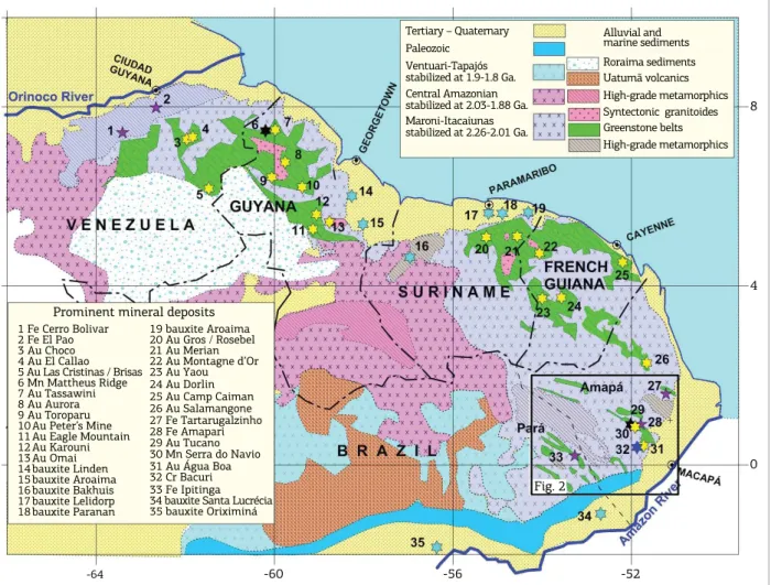 Figure 1. Tectonic Provinces of the Guiana Shield, as presented by the Tectonic Map of South America (Cordani  et al