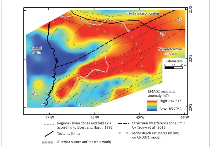 Figure 9. Structural and geophysical elements around Alterosa suture zone region. 
