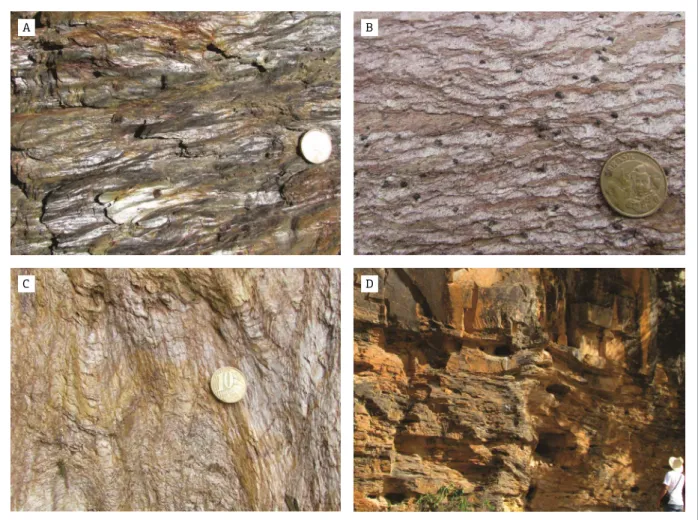 Figure 3. Outcrops of studied units. (A) Outcrop M018 (610 734 E, 8809257 N, Datum WGS84), in Gato district
