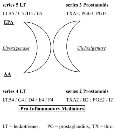 Figure 1  -  Eicosanoids derived from eycosapentanoic (EPA) and arachidonic (AA) acids.