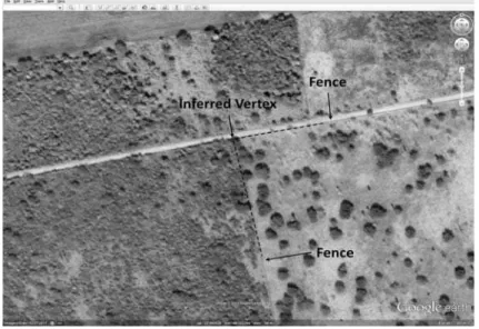Figure 3 – The location of the parcel vertex obscured by trees was inferred from  nearby fences and used as a check point