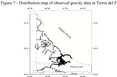 Figure 7 - Distribution map of observed gravity data in Tierra del Fuego. 
