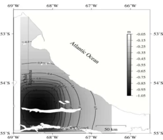 Figure 8 - Distribution of differences after comparing the geoid solutions caused by  a disturbed and an undisturbed set of gravity anomalies