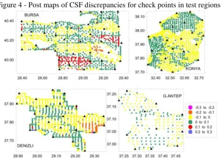 Figure 4 - Post maps of CSF discrepancies for check points in test regions. 