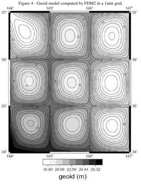 Figure 4 - Geoid model computed by FDM2 in a 1min grid. 