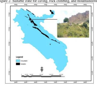 Figure 2- Suitable zone for caving, rock climbing, and mountaineering. 