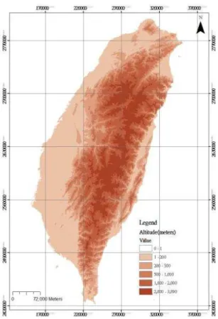 Figure 1 : Topographic map of Taiwan. 