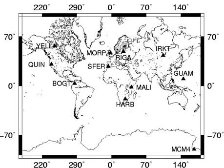 Figure 1:  Distributions of IGS permanent GPS stations used in the study. 