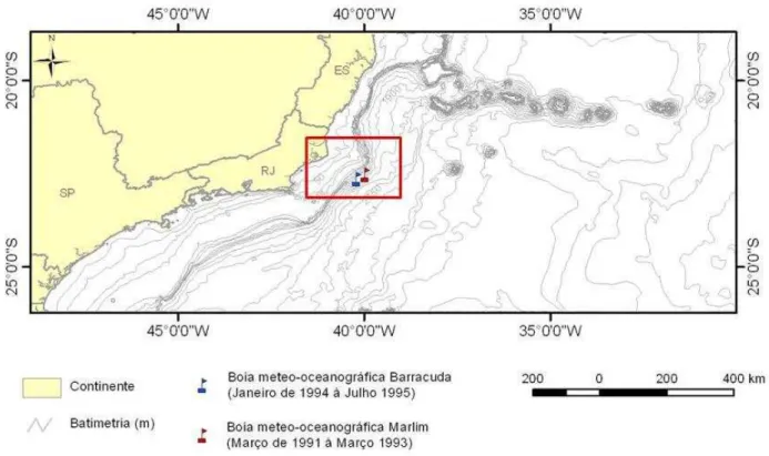 Figura 1: Região da Bacia de Campos e localização da boia em Marlim e em Barracuda. 