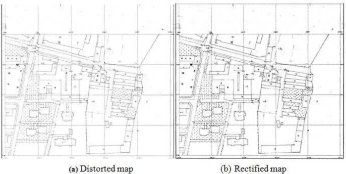 Figure 1: The distorted map and its rectified map using affine transformation 