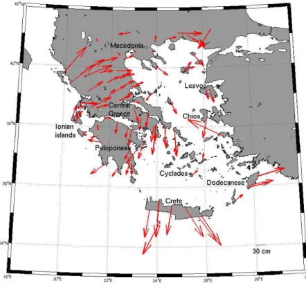 Figure 2: The horizontal discrepancies between the rigorous and the officially accepted  approaches for HGRS 1987 coordinates estimation