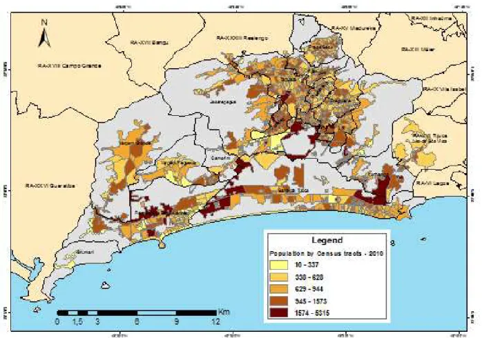Figure 4. Choropleth map of population density of the Jacarepaguá Watershed. 