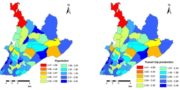 Figure 9: Observed data maps (aggregation of TAZ) 