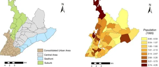 Figure 2: Salvador Metropolitan Area and its population per TAZ (Standardized values)  Source: SETPS (1995) 