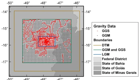 Figure 2: Spatial distribution of the ground gravity stations (GGS) and ground gravity data  computed from GECO geopotential model (GGM), tide free, up to degree and order 2190