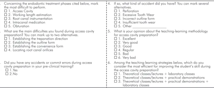 Table 1. Questionnaire applied to the undergraduate students of the third and fourth year of UNITAU 1