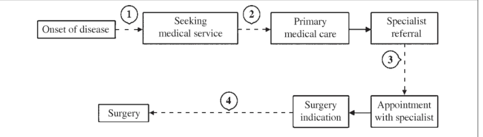 Figure 1. Arrows represent critical points in attempting to get treatment.