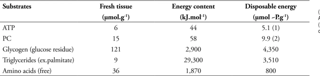 TABLE 1 - Distribution of energy stores in the human vastus lateralis 3 .