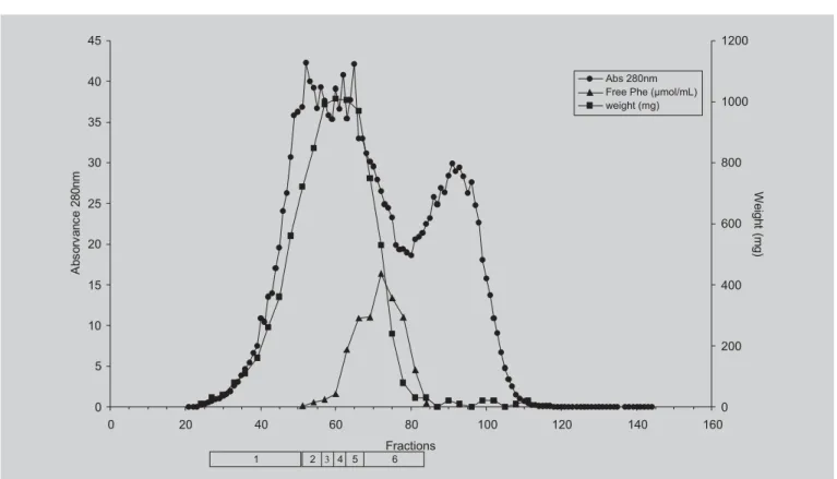 FIGURE 2 - Pilot scale gel filtration chromatography of whey protein enzymatic hydrolysates