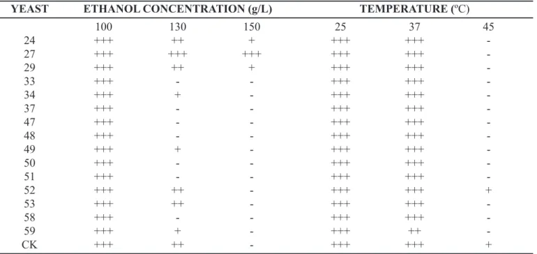 TABLE IV – Effect of ethanol and temperature on S. cerevisiae growth