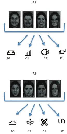Figure 1 presents the stimuli employed in the  experiment. Set A was comprised of eight pictures of  human faces: four happy faces (A1) and four angry  faces (A2)