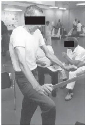 Figure 4. Forward leaning position allowing accessory muscle recruitment and dyspnea relief.