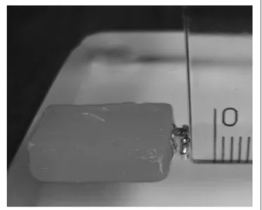 Fig. 1 – Bracket positioning over glass plate, stabilized in the wax block for later image capturing.