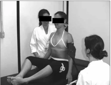 Figure  1.  Representation  of  the  Global  Postural  Reeducation  (GPR)  method execution in a seated posture as applied in the study.