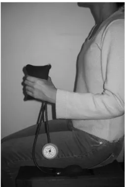 Figure 1. Assessment of handgrip strength with the Modiied  Sphygmomanometer Test.