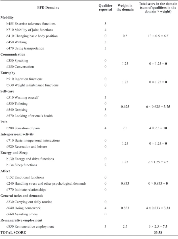 Table 2. Example of scoring in the Brief Functional Description.