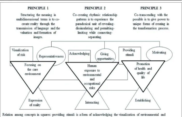 Figure 2 – Relation among the principles, concepts and theoretical structures of the Theory of Human  Becoming applied to nursing ecology