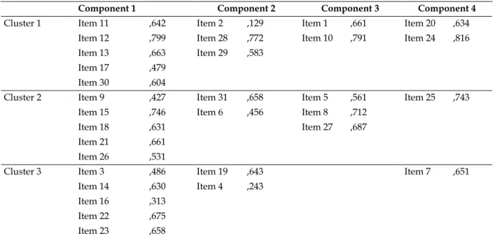 Table 1 - Saturations of the items in their respective irst-order components and distribution in  clusters