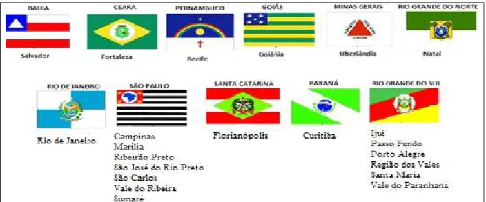 Figure 1 - Representation of the participating States that compose the Brazilian Network for Nursing  and Patient Safety Hubs and Centers