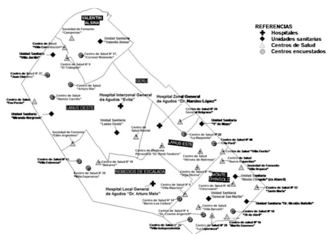 Figura 1. Mapa de efectores de Lanús, en 2011.