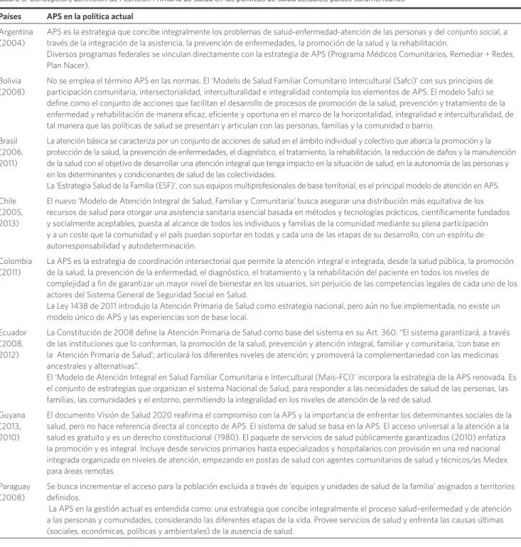 Cuadro 3. Concepción/definición de Atención Primaria de Salud en las políticas de salud actuales, países suramericanos