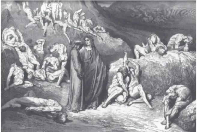 Figure  6  -  Dante  and  Virgil  (from  Dante  Alighieri,  in  “Divine  Comedy”)  are  mercifully looking to damned souls confined in the tenth Hell’s “bolgia”, and  damnes because they were “false manufacturers of every piece of work”.