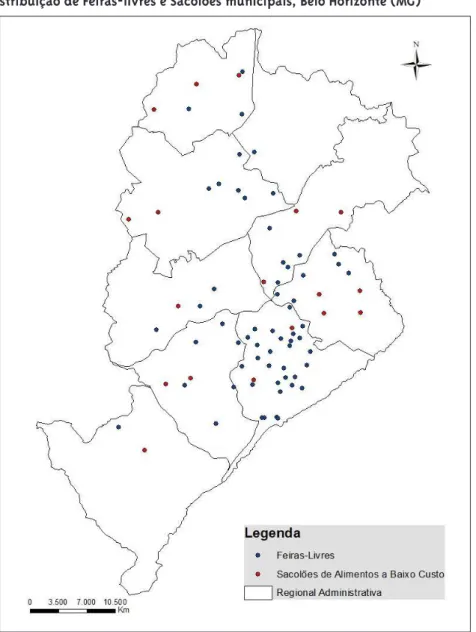 Figura 2 – Distribuição de Feiras-livres e Sacolões municipais, Belo Horizonte (MG)