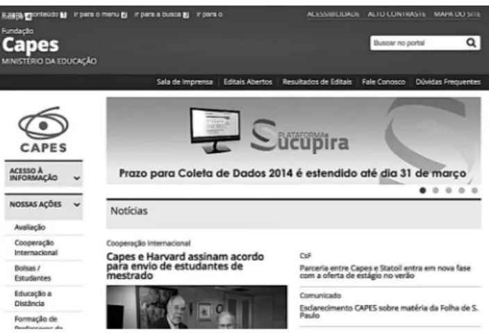 FIGURE 1  - CAPES electronic site with the homepage where there  is access to “Nossas Ações”