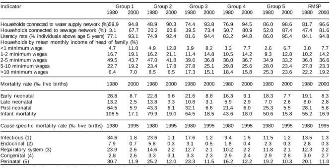 Table 2 – Description of the indicators according to Groups. São Paulo Metropolitan Area, 1980 and 2000.