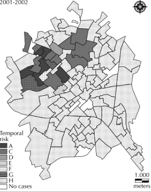 Figure 1. Spatial units according to risk classifi cation for the  occurrence of dengue fever