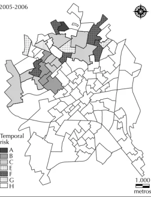 Figure 4. Spatial units according to risk classifi cation for the  occurrence of dengue fever