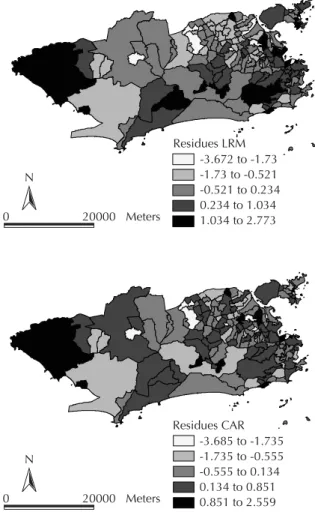 Figure 4. Residues of the multiple linear regression model  (MLR) and of the conditional auto-regressive (CAR) spatial  model in the period referring to epidemiological weeks  48/01 to 20/02 (11/25/01 to 05/18/02)