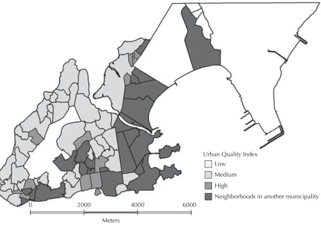 Figure 2. Distribution of neighborhoods in Vitória, according to the Urban Quality Index