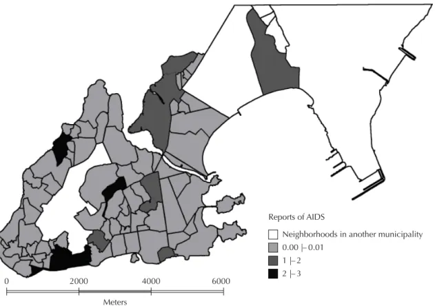 Figure 4. Neighborhood distribution of AIDS cases from vertical transmission in children less than 13 years