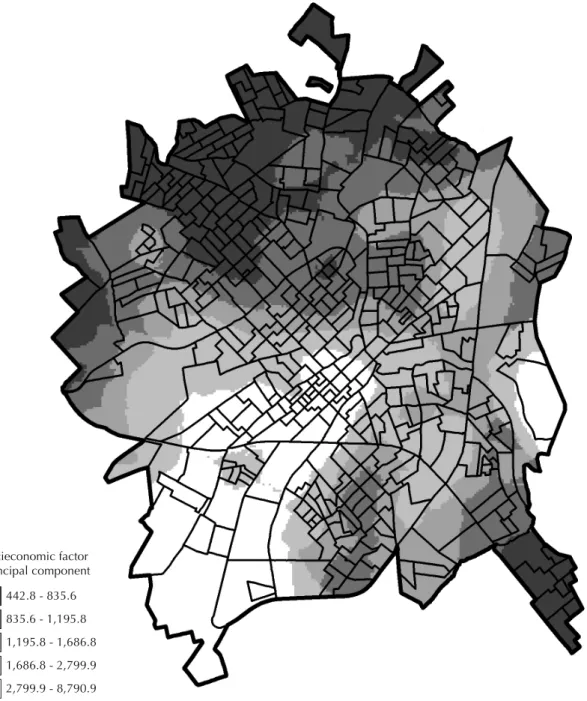 Figure 3. Spatial distribution of the socioeconomic factor. São José do Rio Preto, Southeastern Brazil, 2000.
