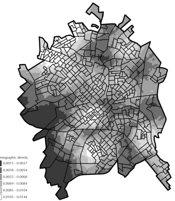 Figure 4. Spatial distribution of demographic density (inhabitants per km 2 ). São José do Rio Preto, Southeastern Brazil, 2000.
