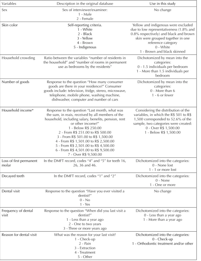 Figure 1. Description of the independent variables used in the study.