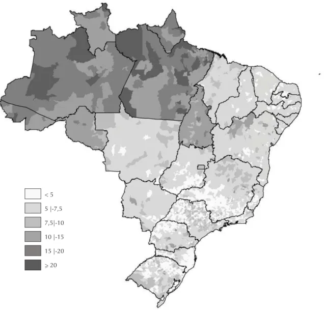 Figure 2. Spatial distribution of the estimated prevalence of growth defi ciency in children