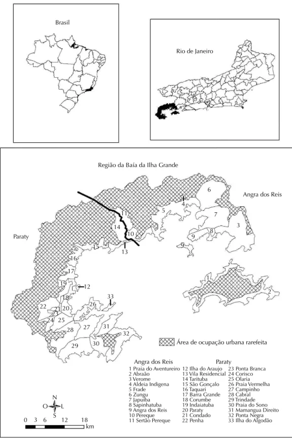 Figura 1. Mapa de localização da região da Baía da Ilha Grande por unidade de vigilância local.