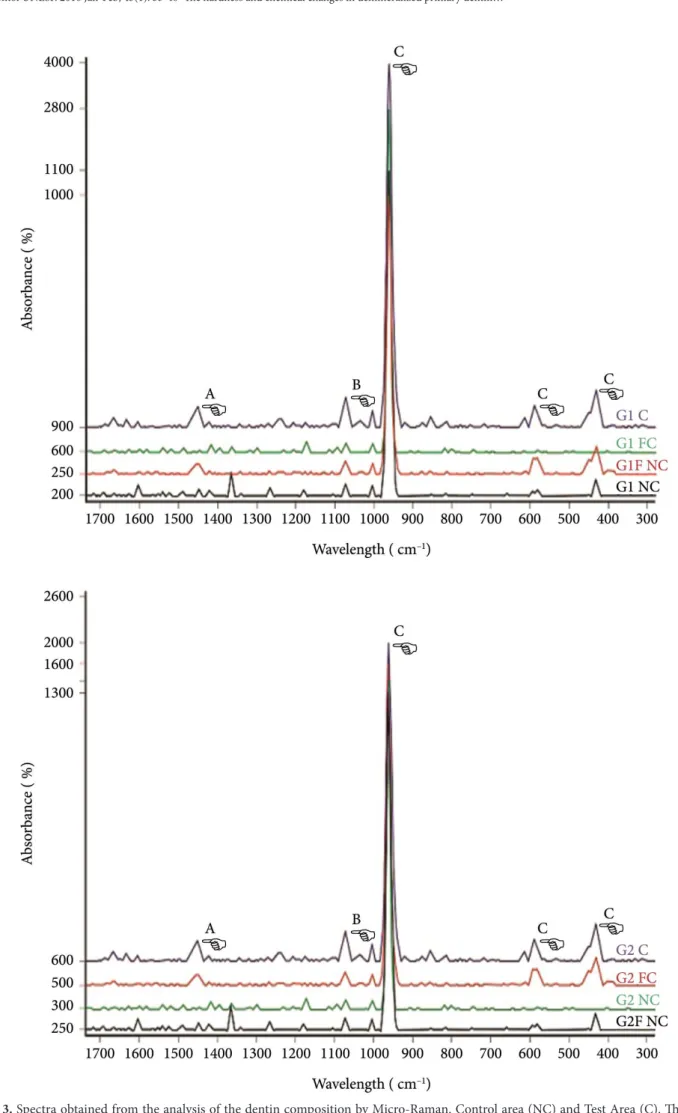 Figure 3. Spectra obtained from the analysis of the dentin composition by Micro-Raman
